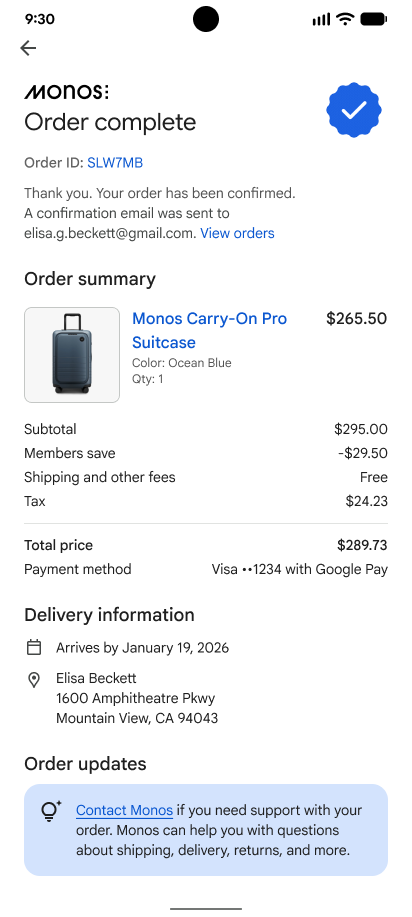 AI agent completing a Shopify checkout via Universal Commerce Protocol